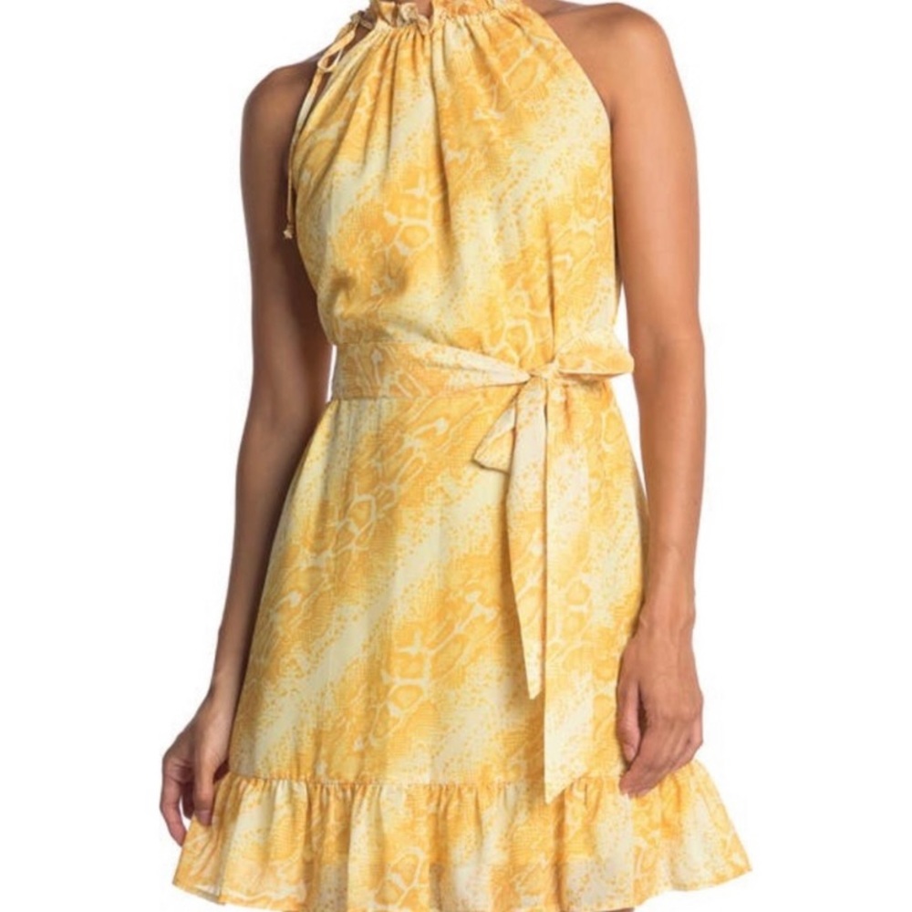 Sam Edelman yellow gold ivory snake print halter mini dress Size 6